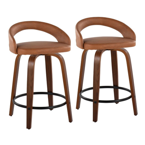 Grotto - Upholstered Fixed-Height Counter Stool With Walnut Wood Base (Set of 2)