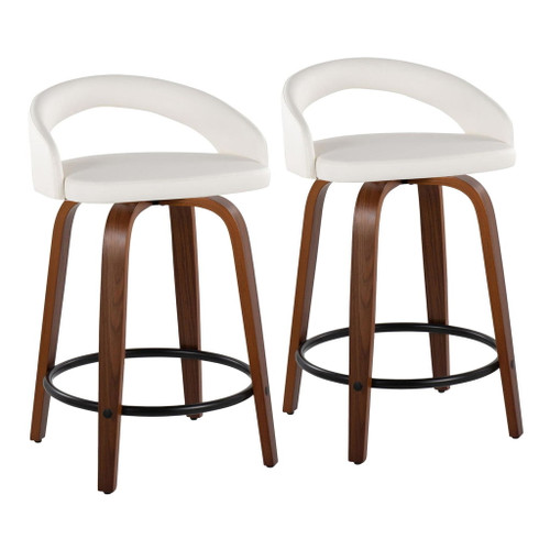 Grotto - Upholstered Fixed-Height Counter Stool With Walnut Wood Base (Set of 2)