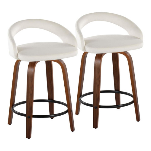 Grotto - Upholstered Fixed-Height Counter Stool With Walnut Wood Base (Set of 2)