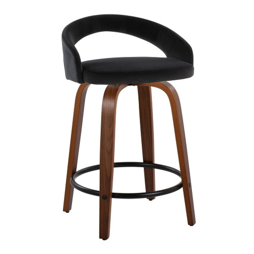 Grotto - Upholstered Fixed-Height Counter Stool With Walnut Wood Base (Set of 2)