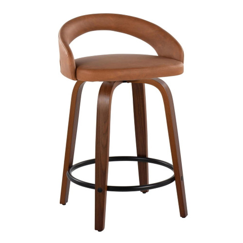 Grotto - Upholstered Fixed-Height Counter Stool With Walnut Wood Base (Set of 2)