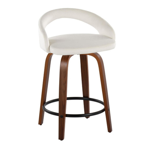 Grotto - Upholstered Fixed-Height Counter Stool With Walnut Wood Base (Set of 2)