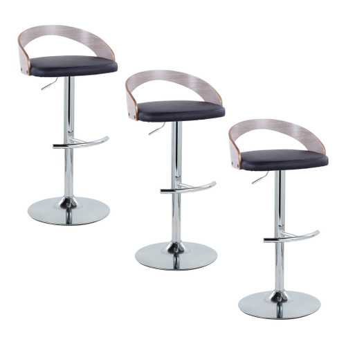 Grotto - Adjustable Barstool - Chrome Metal, Light Grey Wood