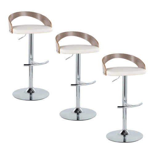 Grotto - Adjustable Barstool - Chrome Metal, Light Grey Wood