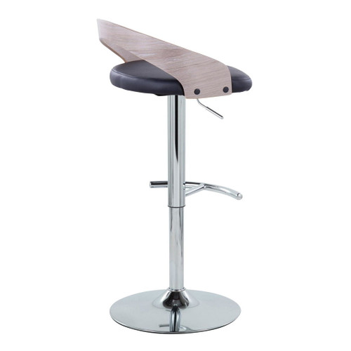 Grotto - Adjustable Barstool - Chrome Metal, Light Grey Wood