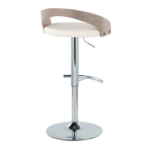 Grotto - Adjustable Barstool - Chrome Metal, Light Grey Wood
