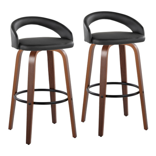 Grotto - Upholstered Fixed-Height Barstool (Set of 2) - Walnut Wood
