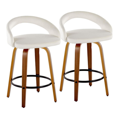 Grotto - 32.5" Upholstered Fixed-Height Counter Stool (Set of 2) - Walnut Wood Base
