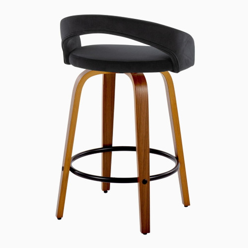 Grotto - 32.5" Upholstered Fixed-Height Counter Stool (Set of 2) - Walnut Wood Base