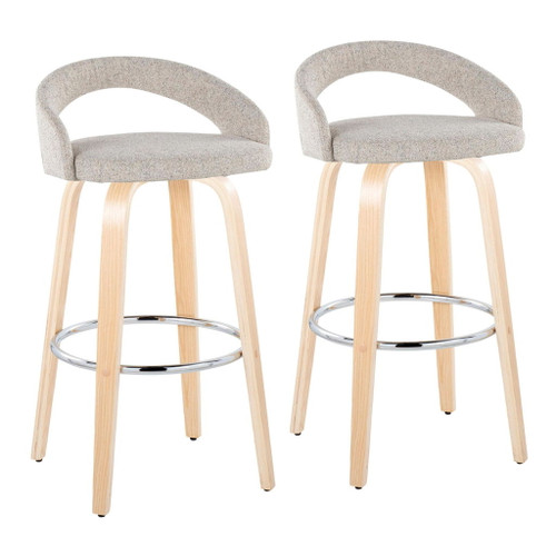 Grotto - Upholstered Fixed-Height Barstool (Set of 2) - Natural Wood