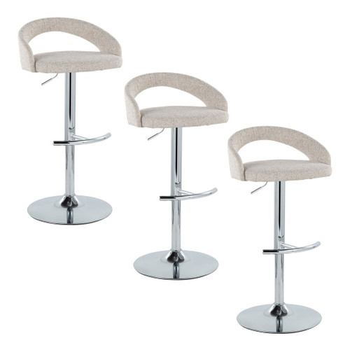 Grotto - Upholstered Adjustable Barstool - Chrome Metal Base