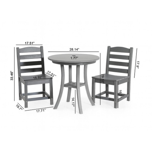 3 Piece Outdoor Dining Set, Round Patio Table With 2 Armless Chairs
