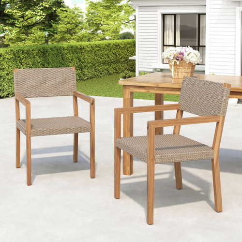 Outdoor Dining Chairs For Patios, Gardens (Set of 2) - Light Brown Multi / Light Teak