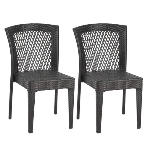 Outdoor Dining Chairs, Stackable Chairs With UV Resistant Frame (Set of 2) - Brown Multi