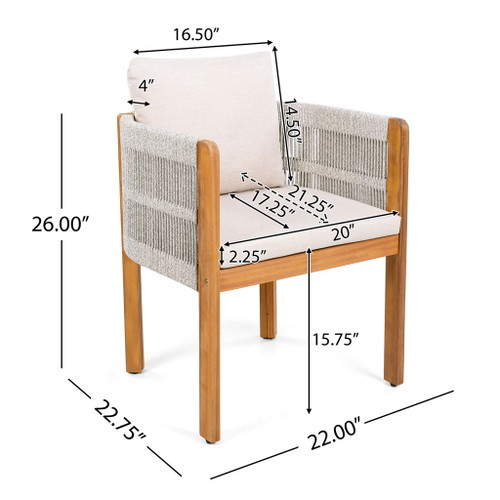 Outdoor Dining Chairs & Rope Handles (Set of 2) - Beige / Teak