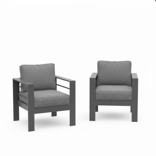 Patio Armchairs With Thick Cushions, All Weather (Set of 2) - Gray / Gray