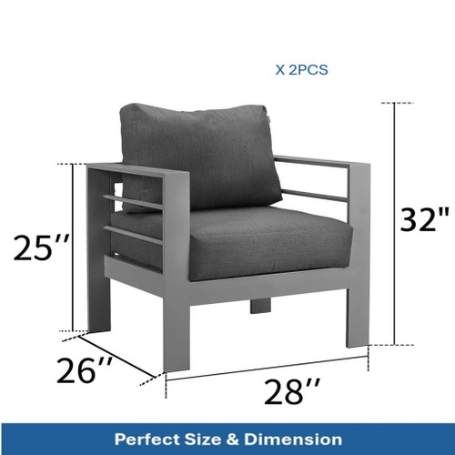 Patio Armchairs With Thick Cushions, All Weather (Set of 2) - Gray / Gray