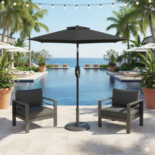 Umbrella With Crank Lift & Tilt, UV-Resistant Canopy For Patio