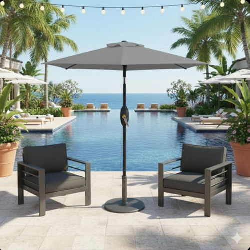 Umbrella With Crank Lift & Tilt, UV-Resistant Canopy For Patio