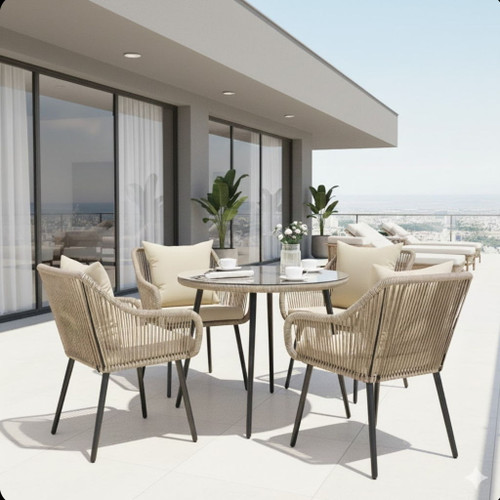 5 Piece Twisted Rattan Patio Dining Set With Table