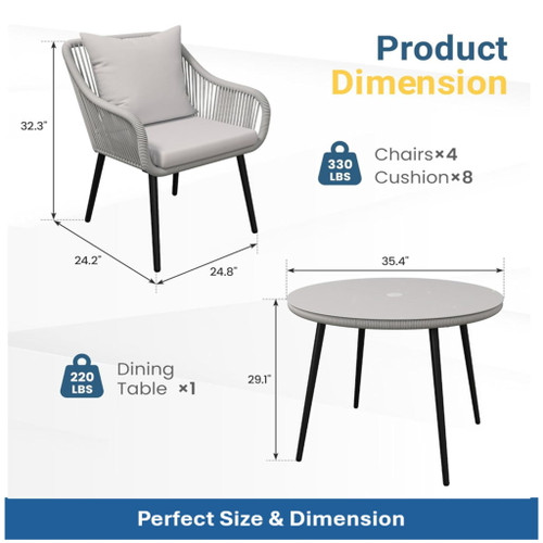 5 Piece Twisted Rattan Patio Dining Set With Table