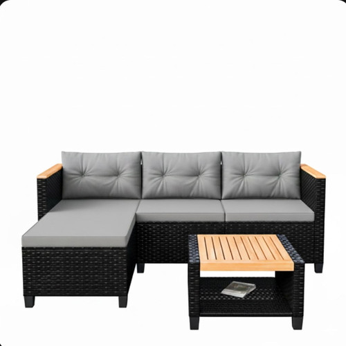 L-Shaped Patio Set With Cushions And Storage Table