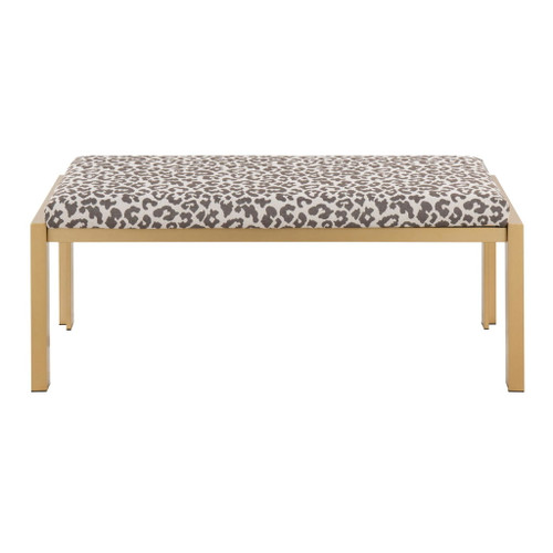 Fuji - Bench - Gold Metal And Beige Leopard Fabric