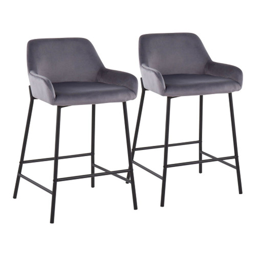Daniella - Fixed-Height Counter Stool (Set of 2) - Black Metal And Silver Velvet