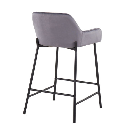 Daniella - Fixed-Height Counter Stool (Set of 2) - Black Metal And Silver Velvet
