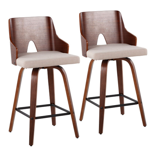 Ariana - 26" Counter Stool (Set of 2) - Walnut And Beige Fabric
