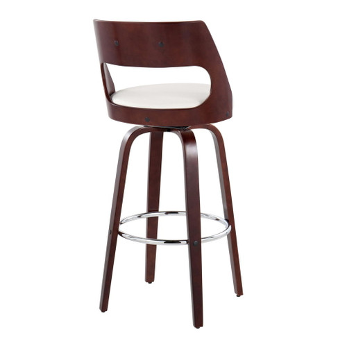 Cecina - 30" Fixed-Height Barstool With Swivel And Round Chrome Metal Footrest (Set of 2) - Cherry Wood And White Faux Leather