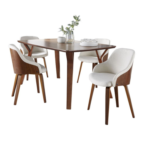 Folia - Bacci 5 Piece Dining Set - Walnut Wood, Cream Fabric