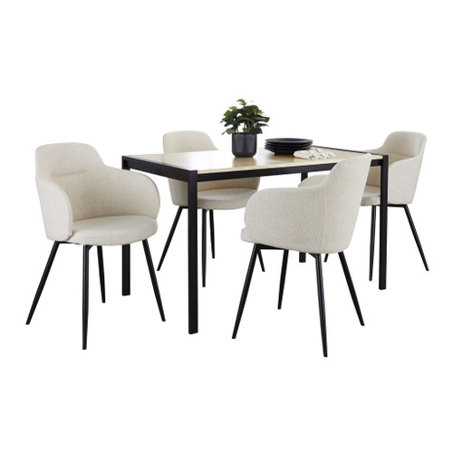 Fuji - Boyne 5 Piece Dining Set - Black Metal, Natural Wood, Cream Noise Fabric
