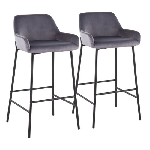 Daniella - Contemporary/Glam Fixed-Height Barstool (Set of 2) - Silver Velvet Fabric