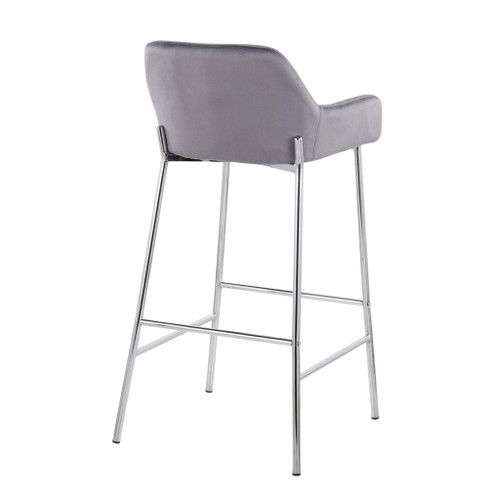 Daniella - Contemporary/Glam Fixed-Height Barstool (Set of 2) - Silver Velvet Fabric