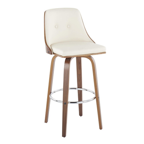Gianna - 30" Fixed-Height Barstool (Set of 2) - Walnut Wood With Round Footrest