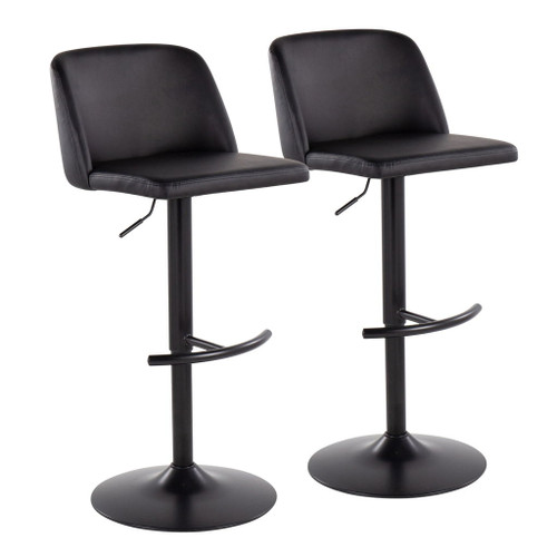 Toriano - Adjustable Bar Stool (Set of 2) - Black Steel With Rounded T Footrest And Black Faux Leather