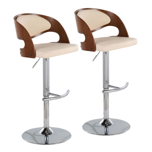 Pino - Mid-Century Modern Adjustable Swivel Barstool (Set of 2) - Walnut And Cream Faux Leather