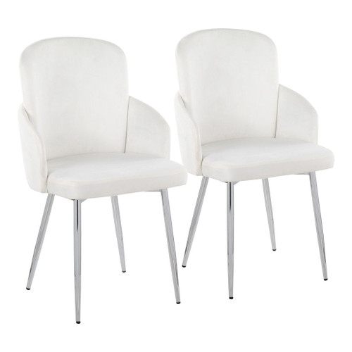 Dahlia - Contemporary Dining Chair (Set of 2) - Chrome Metal And Cream Velvet With Gold Accent