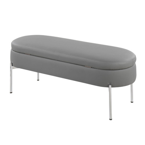 Chloe - Storage Bench - Chrome Metal And Gray Faux Leather
