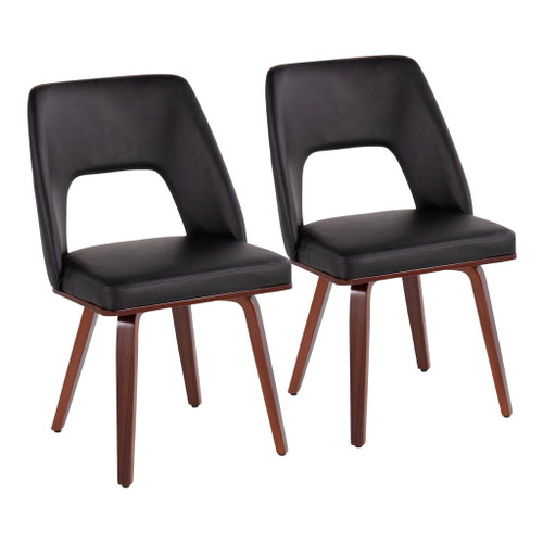 Trilogy - Mid-Century Modern Upholstered Chair (Set of 2) - Walnut Bamboo And Black Faux Leather