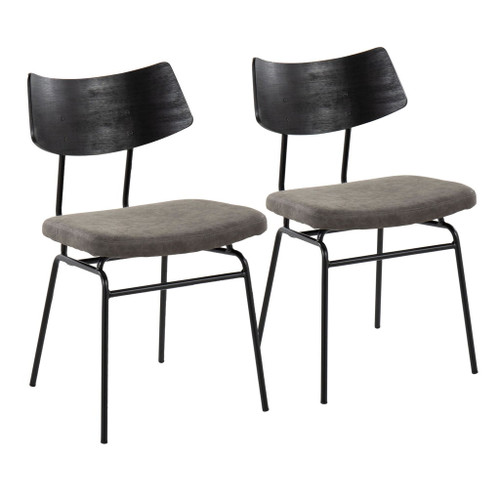 Walker - Mid-Century Modern Chair (Set of 2) - Black Metal, Dark Gray Faux Leather, And Black Wood