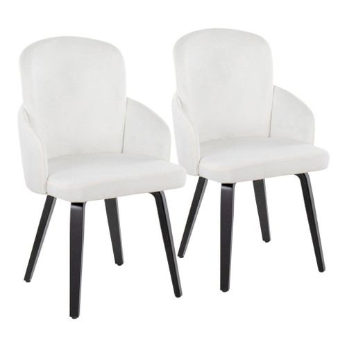 Dahlia - Contemporary Dining Chair (Set of 2) - Black Wood And Cream Velvet With Gold Accent