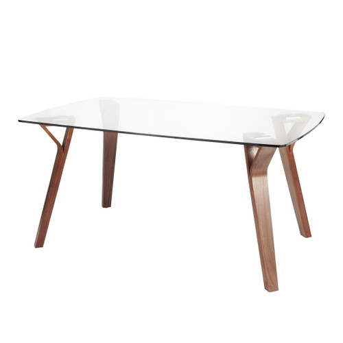Folia - Mid-Century Modern Dining Table - Walnut Wood With Clear Tempered Glass