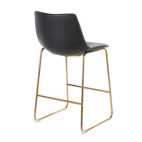 Duke - Contemporary Counter Stool (Set of 2) - Gold Metal And Black Faux Leather