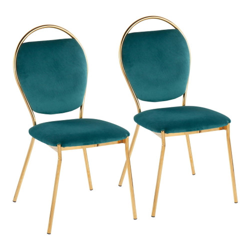 Keyhole - Contemporay Dining Chair (Set of 2) - Gold Metal And Green Velvet