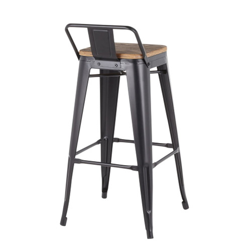 Oregon - Industrial Low Back Barstool (Set of 2) - Black Metal And Wood-Pressed Grain Bamboo