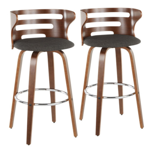 Cosini - Barstool With Swivel (Set of 2) - Walnut And Charcoal Fabric