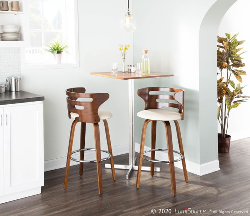 Cosini - Barstool With Swivel (Set of 2) - Walnut And Cream Faux Leather