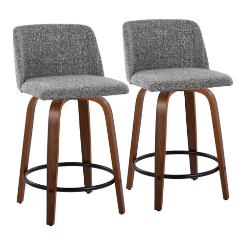 Toriano - 24" Fixed-Height Counter Stool (Set of 2) - Walnut And Gray Noise
